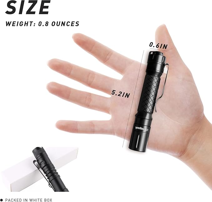 2Pack Mini Led Flashlights High Lumens Outdoor Small Tactical Flashlight Glow in The Dark 3.55 Inch Handheld Pen Light Clip for Camping Emergency Inspection Repair Battery Powered（No Battery