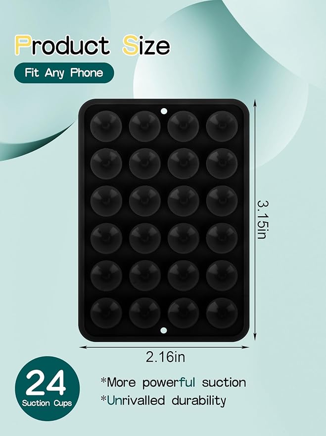 Silicone Suction Phone Case Adhesive Mount - Hands-Free, Strong Grip Holder for Selfies and Videos - Compatible iPhone and Android Compatible - 2Pcs Black