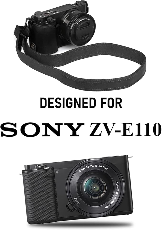 MegaGear Ever Ready Genuine Leather Camera Half Case Compatible with Sony ZV-E10 (Black)