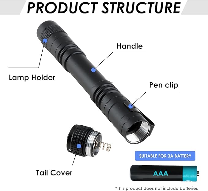 Mini Flashlight, AAA Small Pen Light with Clip, Portable 500lm Pocket Pen Flashlight for Inspection Repair Outdoor Emergency (6 Pack, Black, 5.1")