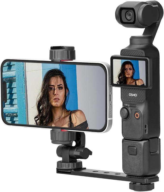 BRDRC Pocket 3 Phone Holder Mount, Metal Expansion Adapter Phone Clip with 1/4” Screw and Cold Shoe for DJI Osmo Pocket 3 Creator Combo Accessories - Can be Used with Tripod Selfie Stick