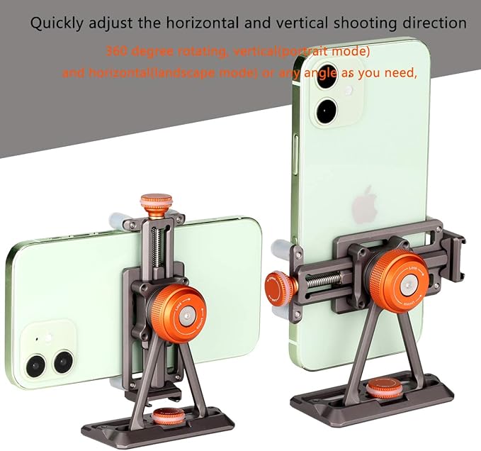 Metal Cell Phone Tripod Mount, Smartphone Tripod Mount Adapter with Cold Shoe, Cell Phone Stand Holder Clamp for iPhone 6 7 Plus 11 12 13 Pro Samsung Google