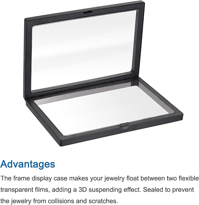 MECCANIXITY Floating Frame Display Holder Stand 3D Jewelry Display Box 5.51 x 5.51 x 0.79 inch Black for Ring Necklace Bracelet Earring Pack of 2