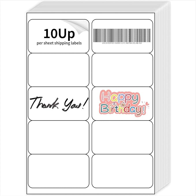 2" x 4" Mailing Labels 500 Labels, 50 Sheets Shipping Labels Printable White Sticker Labels for Laser/Inkjet Printer, Permanent Adhesive Address Labels,10 Labels per Sheet
