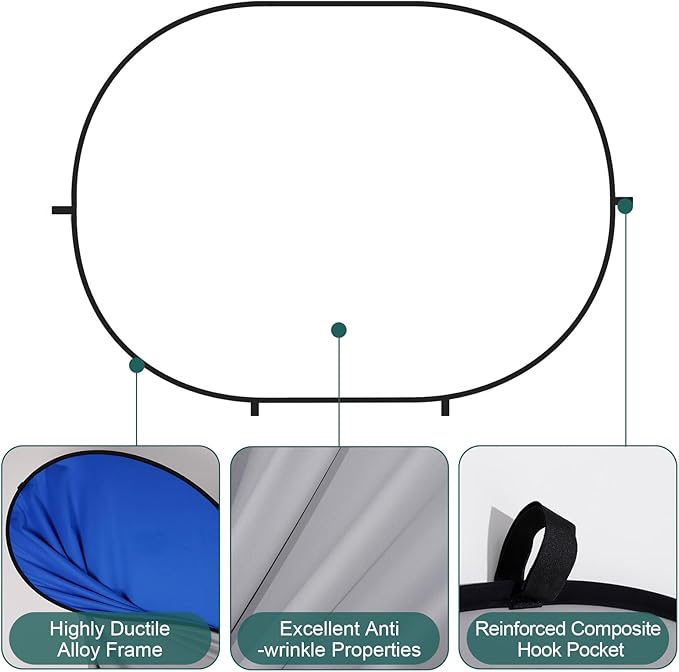Kate 5x6.5ft(1.5x2m) Collapsible Backdrop Self Tape White Blue Twist Flex Folding Pop up Backgrounds for Photoshoot, Headshots Photo, Video Calls