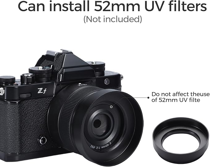 Camera Metal Lens Hood for Nikon Nikkor Z 40mm F2, Z 28mm f/2.8, Z 28mm f/2.8 Lens Compatible with 52mm UV UV Filters (Black)