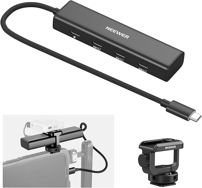 NEEWER USB C Hub Dock with Cold Shoe Adapter, 4 in 1 Multiport Adapter Dongle with 3X USB C Port 3.1 Gen2 & 1x 100W PD, 10Gbps Compatible with iPhone 16 15 iPad Mac Android PC Laptop, PS020E