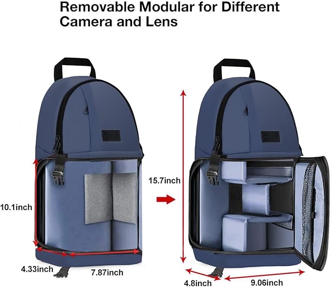 MOSISO Camera Sling Bag, DSLR/SLR/Mirrorless Camera Case Shockproof Photography Camera Backpack with Tripod Holder & Removable Modular Inserts Compatible with Canon/Nikon/Sony/Fuji, Steel Blue