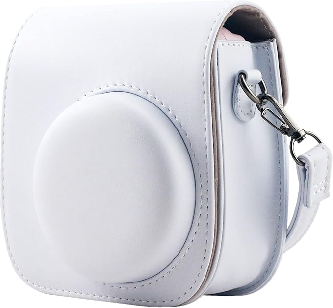 Frankmate Protective Case Compatible with Fujifilm Instax Mini 12 11 9 8 Instant Film Camera with Pocket and Adjustable Strap (White)