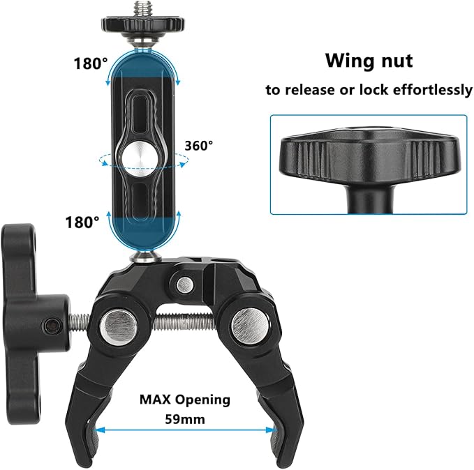 CAMVATE Super Crab Gripper Clamp with Mini Magic Arm for Action Cameras- 3501