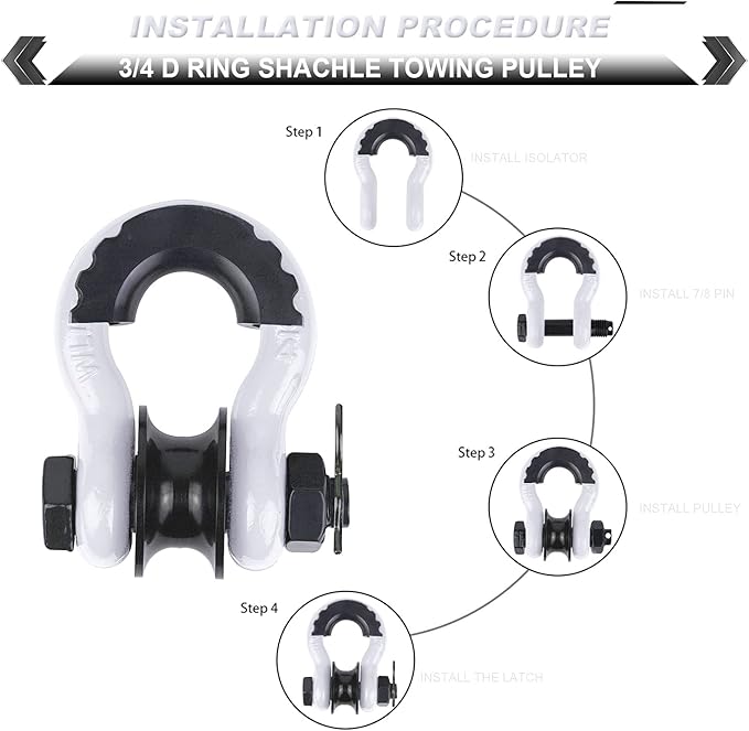 Upgraded Snatch Block, 3/4" D Ring Shackle (2 Pack) 22,000lb Break Strength with Towing Pulley, Heavy Duty Offroad Recovery Accessory for Truck, Tractor, ATV & UTV - White