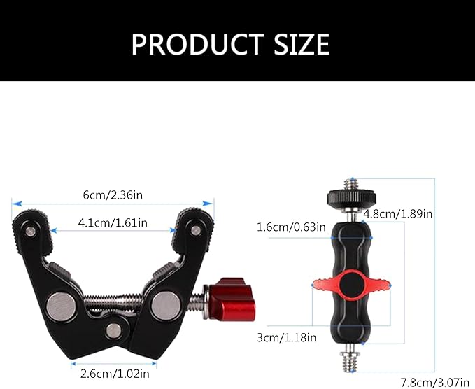 Super Clamp Camera Clamp Mount Monitors 360 Ballhead Magics Arm Double Ballhead Adapter for DSLR Camera/LED Lights