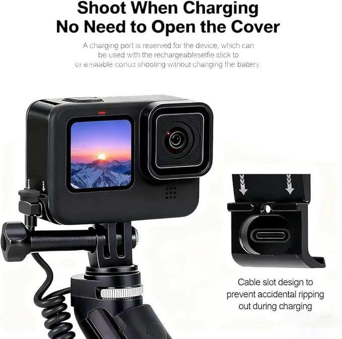 FIFIELD Battery Door Cover Compatible with GoPro Hero 13/12/11/10/9 Black, Protective Case with Type-C Charging Mount Compatible with Go Pro Hero 13 Hero 12 Hero 11 Hero 10 Hero 9
