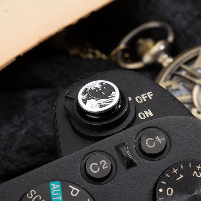 Kanagawa Wave Pattern Camera Hot Shoe Cover Shutter Button for Sony A1 A7C A7CR A7CII A7R A7M2 A7M3 A6700 A6600 A6500 A6400 A6300 (Aluminum Alloy-Shutter Decorative Button)