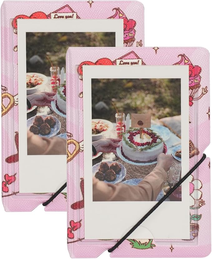 Mini 2x3 Small Polaroid Photo Album Book For 3 Inch Fujifilm Instax Mini 12 11 9 99 8 7+ 40 EVO Camera Film, HP Sprocket, K-pop Photocards. (Cartoon Valentine, 2 Pack)