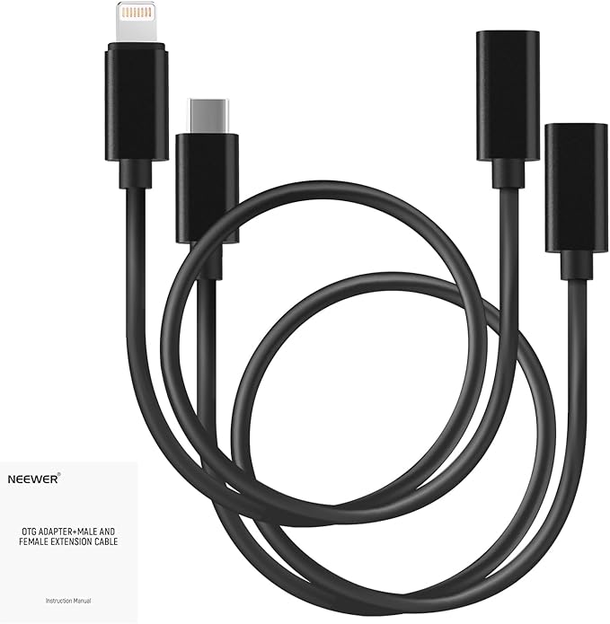 NEEWER 2 Pack OTG Adapter Cable Set, USB C Female to Type C Male + USB C Female to iOS Male, Compatible with iPhone iPad Android KM17 KM15 KM18 KM23 Wireless Microphone, 18"/45cm, LM7