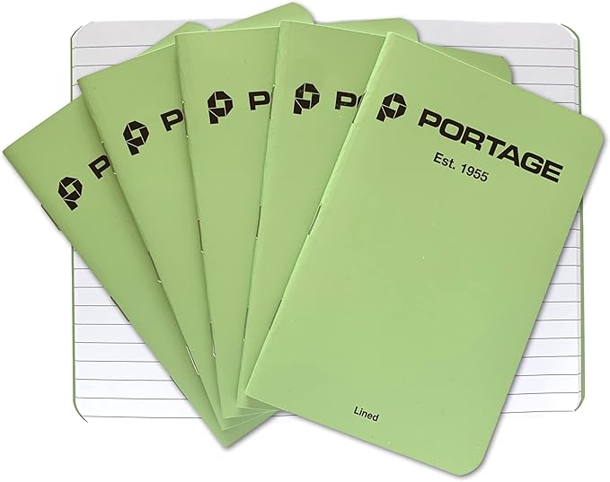 Portage Small Lined Notebook- 6 Notepads for Field Notes, Green Lined Small Sketch Book, Pocket Notebook Journal for Taking Notes in the Field – 3.5 x 5.5 Inches, 64 Pages, (Pack of 6)