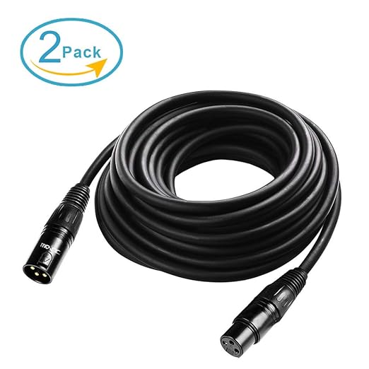 25 ft Flexible DMX Cable, JLPOW Gold-Plated 3 Pin Signal XLR Male to Female DMX Cable Wire, Best for DJ Stage Lighting Moving Head Lights Par Light (2 Pack)