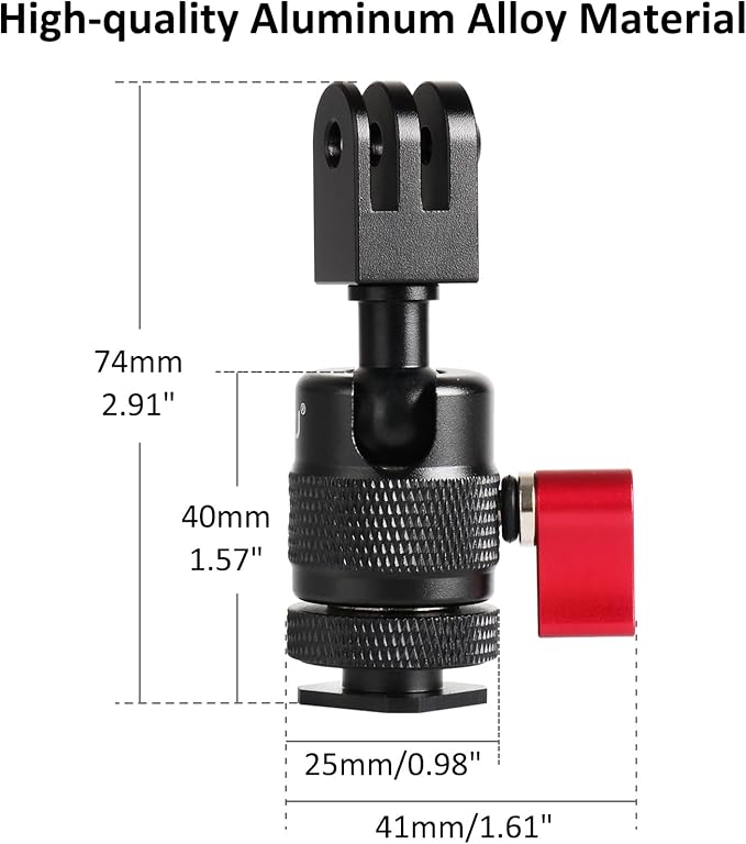 HSU Cold Shoe Mount Adapter, Aluminum 1/4”-20 Screw Hole 360° Rotation Camera Tripod Mount for GoPro Hero 13/12/11/10/9/8/7/DJI Osmo Action, Applicable for Tripod Selfie Stick and DSLR Camera Flash