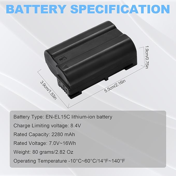 EN-EL15C/EN-EL15 /EL15a/EL15b Battery - Compatible with Nikon Z8 Zf Z7 Z7II Z6 Z6II Z5 Z5II D7000 D7100 D7200 D7500 D500 D600 D610 D750 D780 D800 D850 D810 Digital SLR Camera Battery