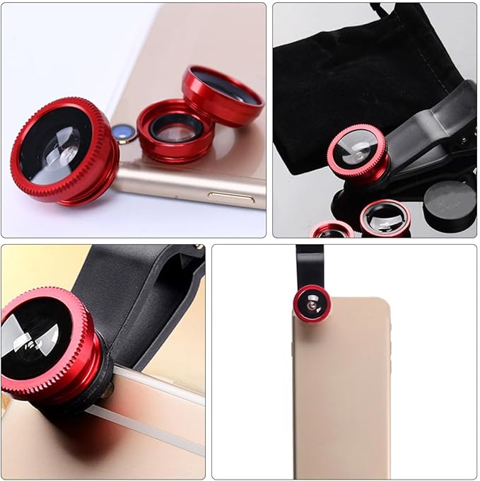 3 in 1 Smartphone Camera Lens Kit with Wide Angle Macro and Fisheye Lenses Clip-on Phone Lens Set for Mobile Photography Compatible with Most Cell Phones with Black Clip 2 Sets