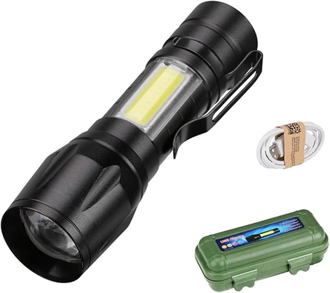 Rechargeable Handheld Flashlights Portable Mini Pocket Super Bright Flash Light Strong LED Flash Light with Side COB Work Light for Camping Hiking Home Outdoor (Black)