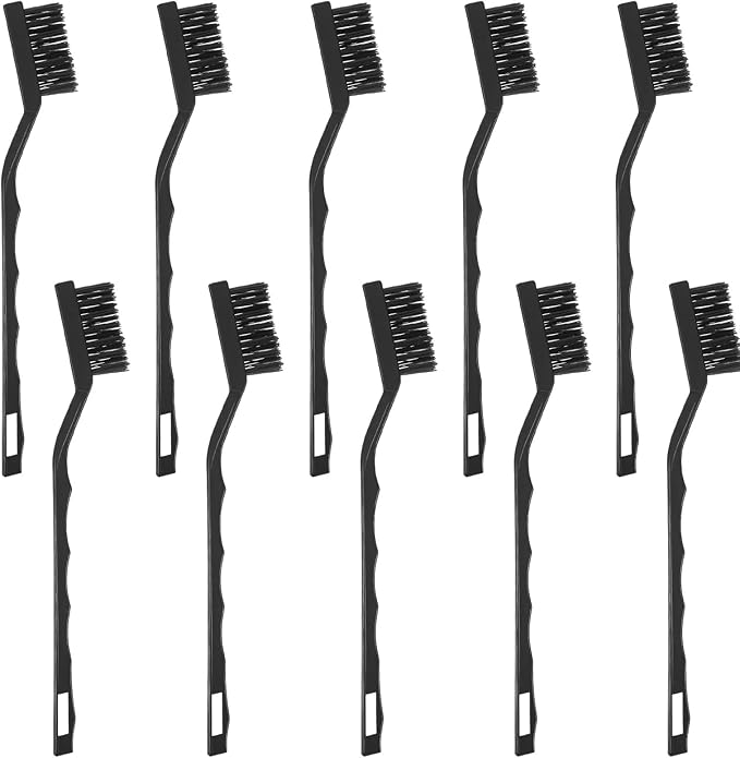 10 Pcs Anti Static ESD Cleaning Brush Kit Small ESD-Safe Brush Mini Wire Brush Set Curved Handle Scratch Wire Bristle Keyboard PCB Motherboards Circuit Boards for Cleaning Welding Slag Rust