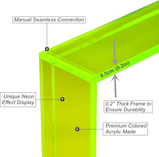 Gelite Acrylic 8X10 Picture Frame to Display 8x10 6x8 5x7 Pictures Mat-free Neon Floating Photo Frame for Wall and Tabletop, Neon Green