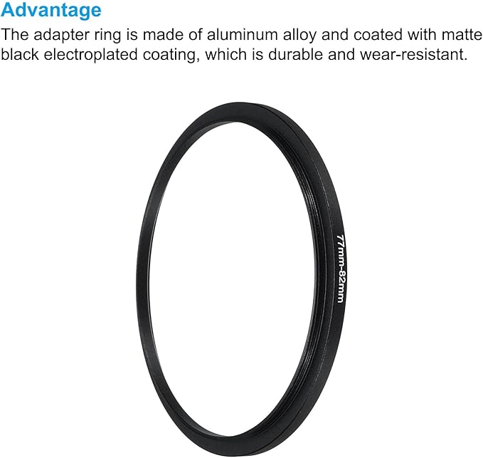 PATIKIL 77mm-82mm Metal Step Up Ring with Cleaning Cloth, 2 Pack Camera Lens Filter Adapter Ring Aluminum Filter Adapter Ring for Camera Lenses Hood, Black