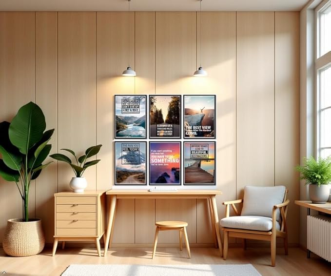 Zhfmoir Motivational Wall Art Posters Set of 6, Inspirational Quotes Canvas Prints Mountain Nature Landscape Wall Decor for Office Classroom Gym Bedroom Home Decor 8x10 Unframed