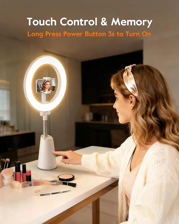 11" True-Color Phone Ring Light with Stand & Dual Phone Mounts – CRI 98+ Soft Desk Selfie Light, 224 LEDs, 4 Color Modes, Touch Control for Makeup, Live Streaming, Video Recording, Zoom Calls & TikTok