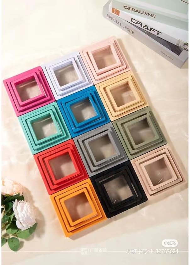 12PCS 3D Floating Frame Display Stand, Jewelry Box, Gift Box, Ornament Organizer, Small Travel Jewelry Box, PE Film Anti-Oxidation, Suspended Display Box Stackable (4.33 * 4.33, Type 4)