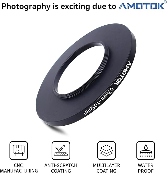 67mm Lens to 105mm Camera Lens Adapter,67mm-105mm Filter Step up Rings,Compatible All 105mm Filter Accessory.Made from CNC Machined
