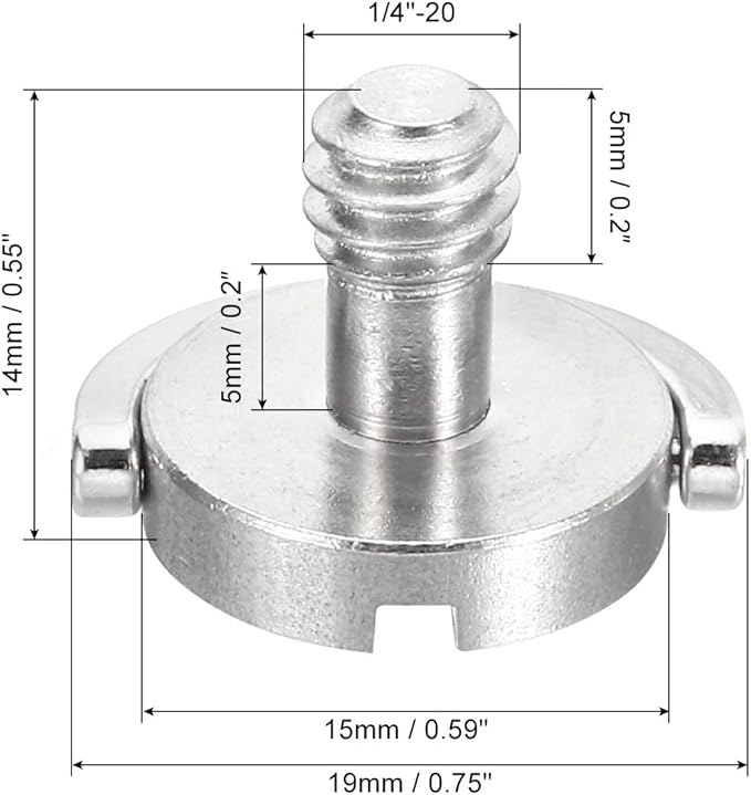 PATIKIL 1/4-20 Thread 14mm Length D-Ring Stainless Steel Camera Fixing Screw, D Shaft Quick Release Plate Screw for Camera Tripod/Monopod, Silver