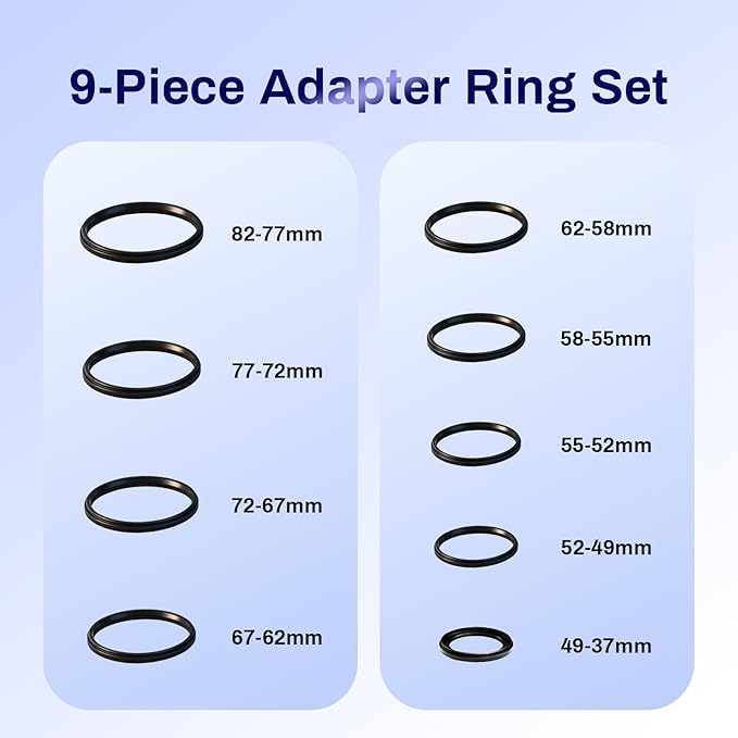 82mm-37mm Step Down Lens Filter Adapter Ring, Camera Lens Filter Metal Stepping Rings Kit Black Compatible 82mm Lens to 37mm UV/ND/CPL Filters Threaded Lens Accessories