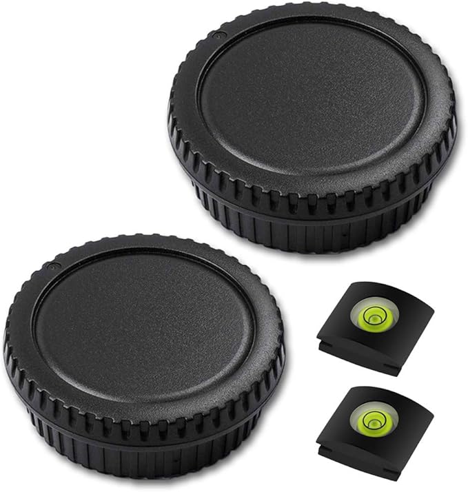 Rear Lens Cap and Front Body Cap for Canon EOS 850D 250D 90D, Rebel SL3 T8 T8i T7, 200d ii, and More Canon DSLR and Hot Shoe Cover with Bubble Spirit Level Fire Rock (2 Sets)