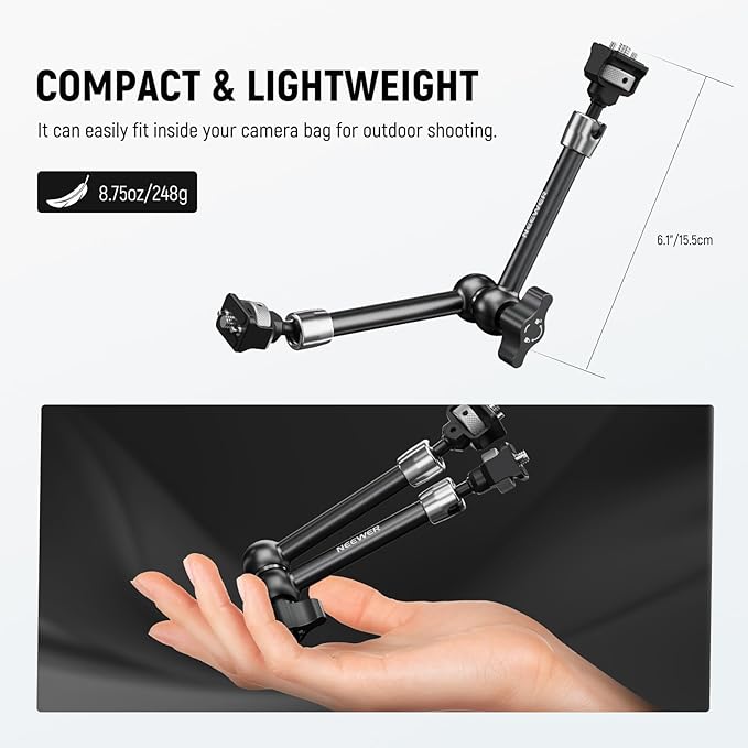 NEEWER 11" Articulating Magic Arm with 360° Ball Heads & Locating Pins for ARRI, Camera Monitor Mount with 1/4" Screws for DSLR Action Camera Monitor Video Light Compatible with SmallRig Cage Rig,ST16