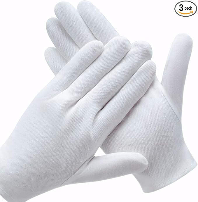 3 Pairs White Cotton Gloves for Dry Hands Eczema SPA Moisturizing - Work Glove Liners for Serving Costume Inspection
