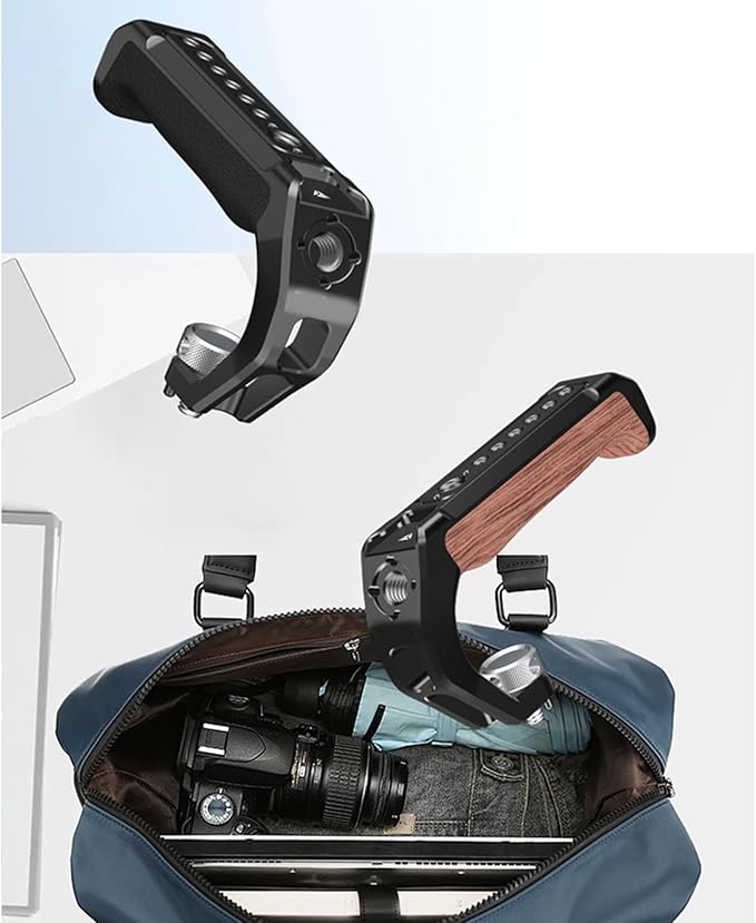 Camera Top Handle for DSLR Cameras1/4in and 3/8in Threaded Pins Cold Shoe Adapters for Creative Photography Expansion Wooden Camera Grip