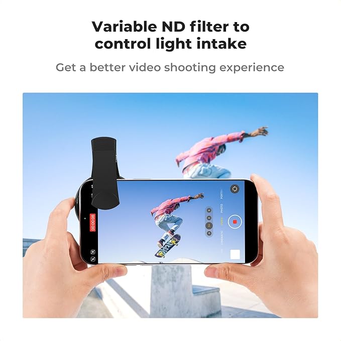 K&F CONCEPT 52mm Clip-on ND2-400 Phone Camera Lens Filter Kit, Adjustable Neutral Density Filter Compatible with iPhone 16 15 14 13 12 11