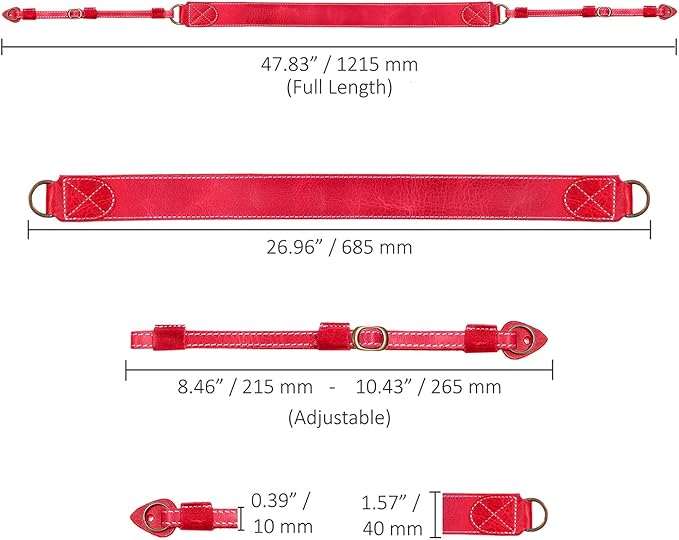 MegaGear SLR, DSLR Sierra Series Genuine Leather Camera Shoulder or Neck Strap,Red