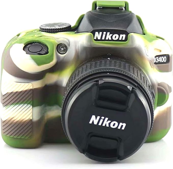 Professional Secure Silicone Camera Cases Bag Housing Rubber Body Skin for Nikon D3400 Digital SLR Camera (Green)