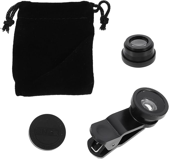 3-in-1 Smartphone Camera Lens Kit, Fisheye Wide Angle Macro Lens Attachment for Cell Phone Photography, Black, Compatible with Most Phones, for Travel and Landscape Shots, 2 Sets