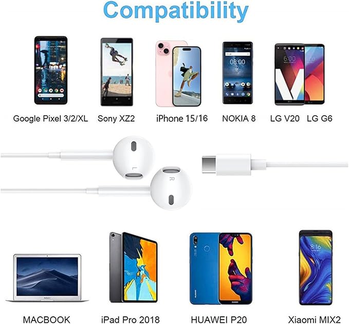 USB C Headphones for iPhone 17, Type C Earbuds Wired Earbuds with Microphone & Remote Control Noise Cancelling Earphones, Compatible with iPhone 17 Pro Max, iPad Pro, Most USB C Jack Devices