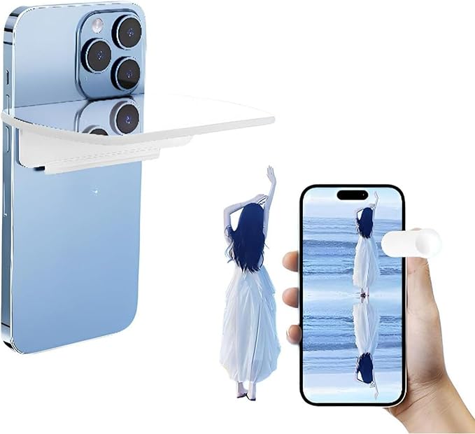 Mirror Reflection Clip Kit for iPhone,Smart Phone Camera Mirror Reflection Clip Kit with Mirror Effect Lens,No Edit Needed Creates Stunning Reflections Instantly-White