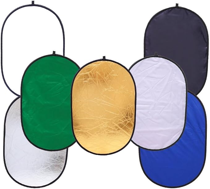 REFLEX CAMERA 7-in-1 Photography Reflector (Rectangular) – Translucent/Silver/Gold/White/Black/Blue/Green – Light Diffuser & Chroma Key Background Kit with Carrying Case (100x150cm/39x59)