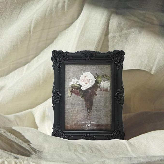 CISOO 5x7 Vintage Picture Frame Antique Ornate Black Photo Frame, for Table Top and Wall Display, Decorative Floral Design Retro Home Decor, Photo Gallery Art