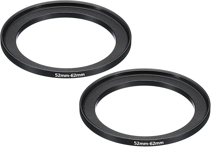 PATIKIL 52mm-62mm Metal Step Up Ring, 2 Pack Camera Lens Filter Adapter Ring Aluminum Filter Adapter Ring for Camera Lenses Hood, Black