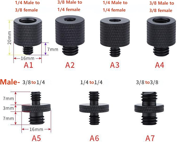 Camera Microphone Quick Release Flash Tripod Adapter Mount Kit Hot Shoe 1/4 to 3/8 M5 M6 M8 Male Female Convertion Thread Screws Series Set for Go pro Insta360 (7 Pcs)