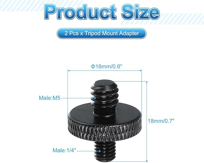 PATIKIL Tripod Screw Adapter 1/4" Male to M5 Male, 2 Pcs Tripod Nut Connectors Camera Mount Screw Camera Double Head Converter for Microphone Holder Magic Arms Accessories, 18 mm
